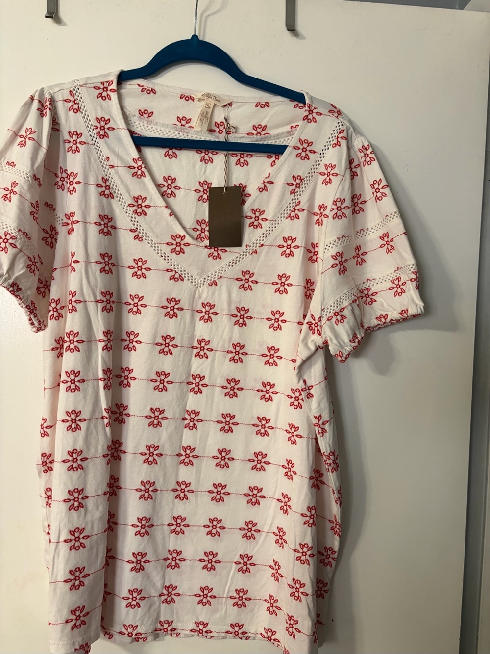 Matilda Jane White Top with Red Floral Motif